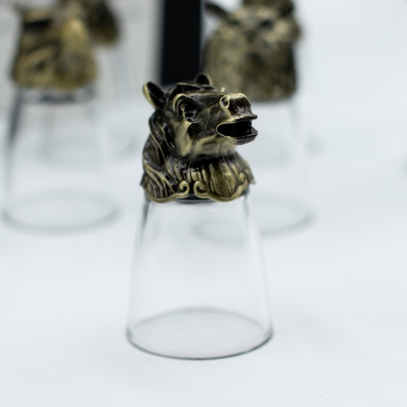 (image for) Gift Set of 12 Bottom Up Shot Glasses (25ml) - Forest & Mystical Creatures - Antique Bronze