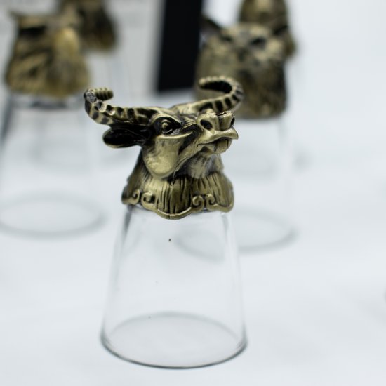 (image for) Gift Set of 12 Bottom Up Shot Glasses (25ml) - Forest & Mystical Creatures - Antique Bronze