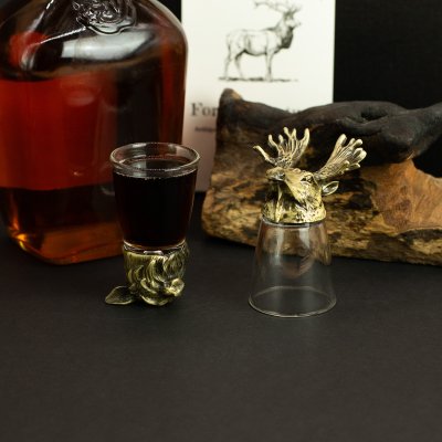 (image for) Gift Set of 12 Bottom Up Shot Glasses (25ml) - Forest & Mystical Creatures - Antique Bronze
