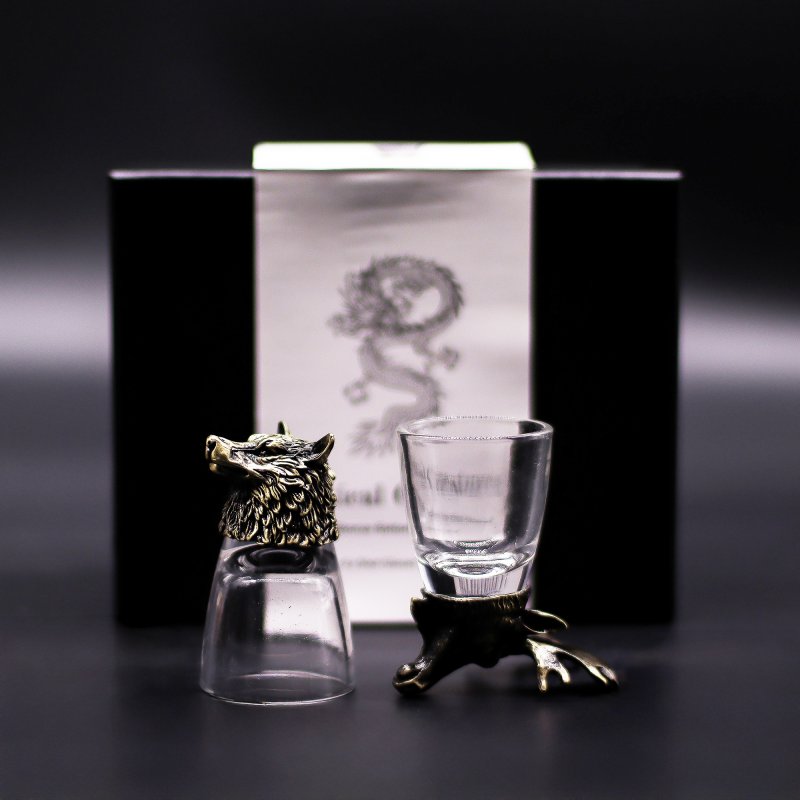 (image for) Gift Set of 6 Shot Glasses (50ml) - Wild Forest Creatures - Antique Bronze