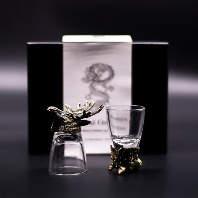 (image for) Gift Set of 6 Shot Glasses (50ml) - Wild Forest Creatures - Antique Bronze