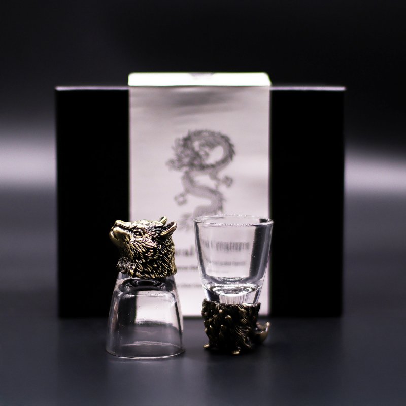 (image for) Gift Set of 6 Shot Glasses (50ml) - Wild Forest Creatures - Antique Bronze
