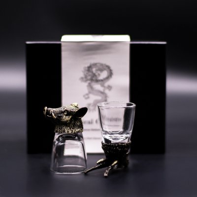 (image for) Gift Set of 6 Shot Glasses (50ml) - Wild Forest Creatures - Antique Bronze