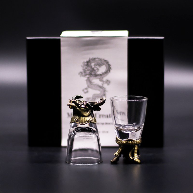 (image for) Gift Set of 6 Shot Glasses (50ml) - Mystical Creatures - Antique Bronze