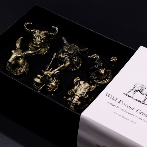 (image for) Gift Set of 6 Shot Glasses (50ml) - Mystical Creatures - Antique Bronze