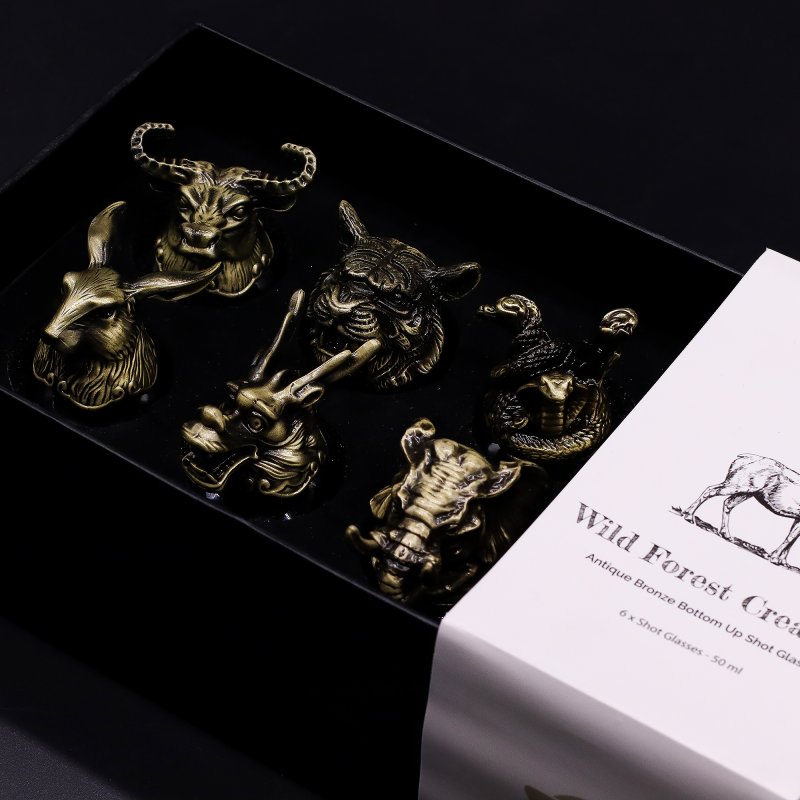 (image for) Gift Set of 6 Shot Glasses (50ml) - Mystical Creatures - Antique Bronze