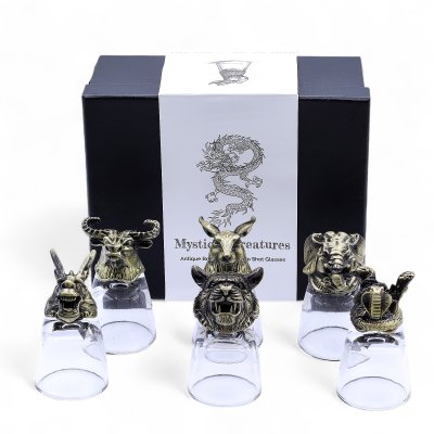 (image for) Gift Set of 6 Shot Glasses (50ml) - Mystical Creatures - Antique Bronze