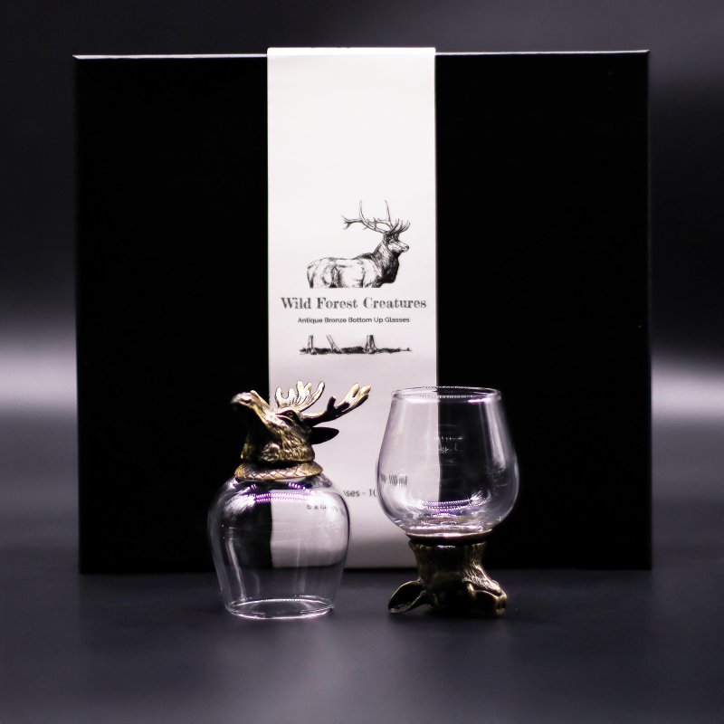 (image for) Gift Set of 6 Glasses (100ml) - Wild Forest Creatures - Antique Bronze