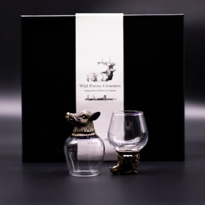 (image for) Gift Set of 6 Glasses (100ml) - Wild Forest Creatures - Antique Bronze
