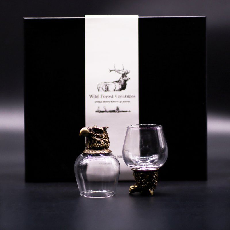 (image for) Gift Set of 6 Glasses (100ml) - Wild Forest Creatures - Antique Bronze