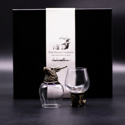 (image for) Gift Set of 6 Glasses (100ml) - Wild Forest Creatures - Antique Bronze