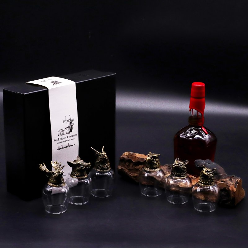 (image for) Gift Set of 6 Glasses (100ml) - Wild Forest Creatures - Antique Bronze