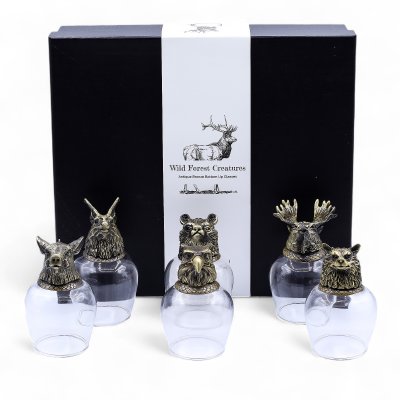 (image for) Gift Set of 6 Glasses (100ml) - Wild Forest Creatures - Antique Bronze