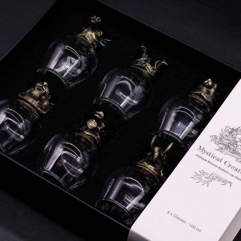 (image for) Gift Set of 6 Glasses (100ml) - Mystical Creatures - Antique Bronze