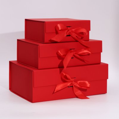 (image for) Flat Pack Gift Box - Medium Square (20x18.2x8cm) - Red