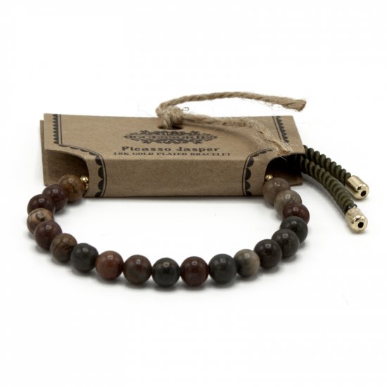 (image for) 18K Gold Plated Gemstone Moss String Bracelet - Picasso Jasper