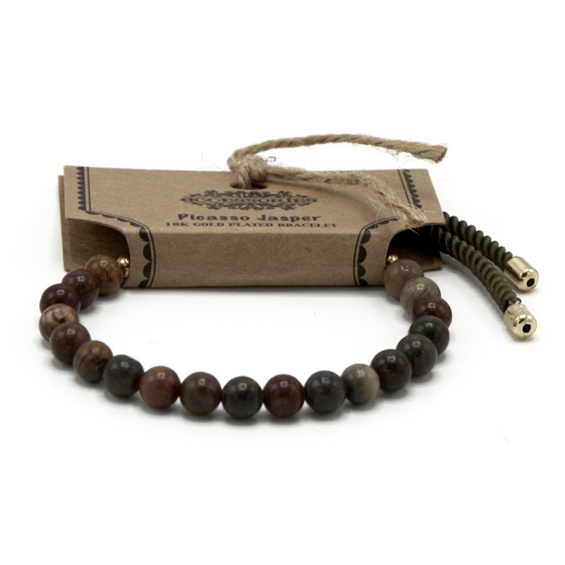 (image for) 18K Gold Plated Gemstone Moss String Bracelet - Picasso Jasper