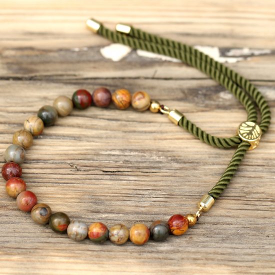 (image for) 18K Gold Plated Gemstone Moss String Bracelet - Picasso Jasper