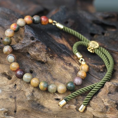 (image for) 18K Gold Plated Gemstone Moss String Bracelet - Picasso Jasper