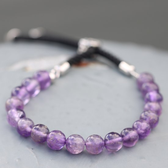 (image for) 925 Silver Plated Gemstone Black String Bracelet - Amethyst