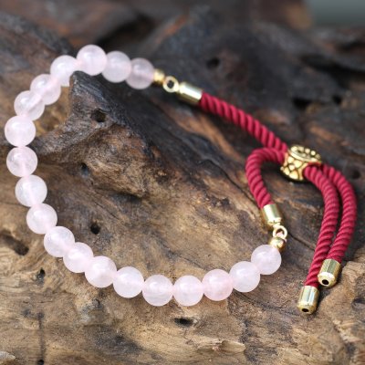 (image for) 18K Gold Plated Gemstone Bordeaux String Bracelet - Rose Quartz