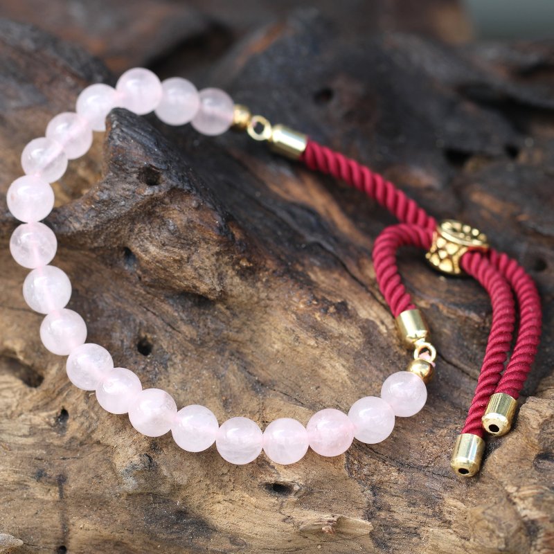 (image for) 18K Gold Plated Gemstone Bordeaux String Bracelet - Rose Quartz
