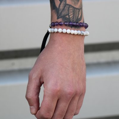 (image for) 925 Silver Plated Gemstone Navy String Bracelet - White Howlite
