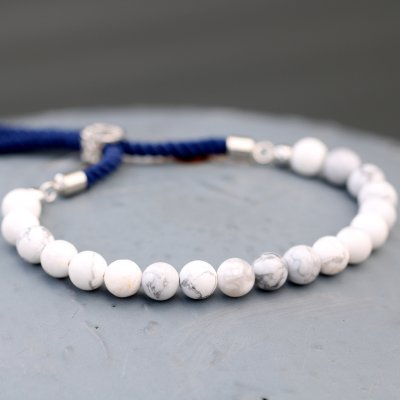 (image for) 925 Silver Plated Gemstone Navy String Bracelet - White Howlite
