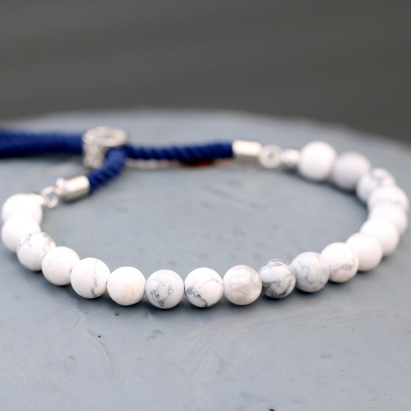 (image for) 925 Silver Plated Gemstone Navy String Bracelet - White Howlite