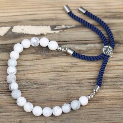 (image for) 925 Silver Plated Gemstone Navy String Bracelet - White Howlite
