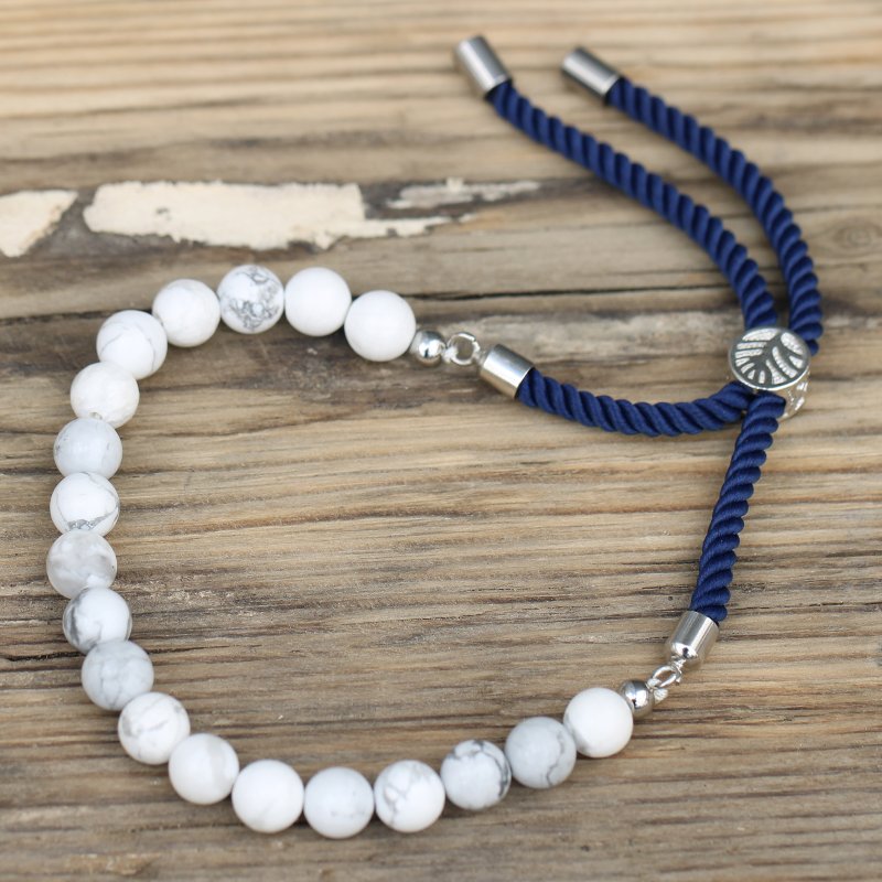 (image for) 925 Silver Plated Gemstone Navy String Bracelet - White Howlite