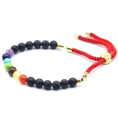 18K Gold Plated Gemstone Royal String Bracelet - Lava Stone Chakra (image for) 18K Gold Plated Gemstone Royal String Bracelet - Lava Stone Chakra