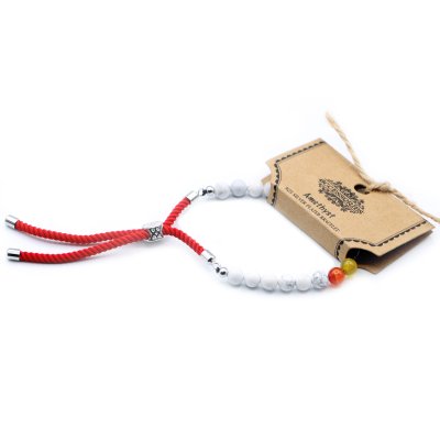 (image for) 925 Silver Plated Gemstone Royal Red String Bracelet - White Howlite Chakra