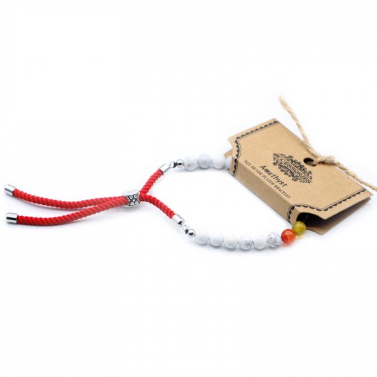 (image for) 925 Silver Plated Gemstone Royal Red String Bracelet - White Howlite Chakra