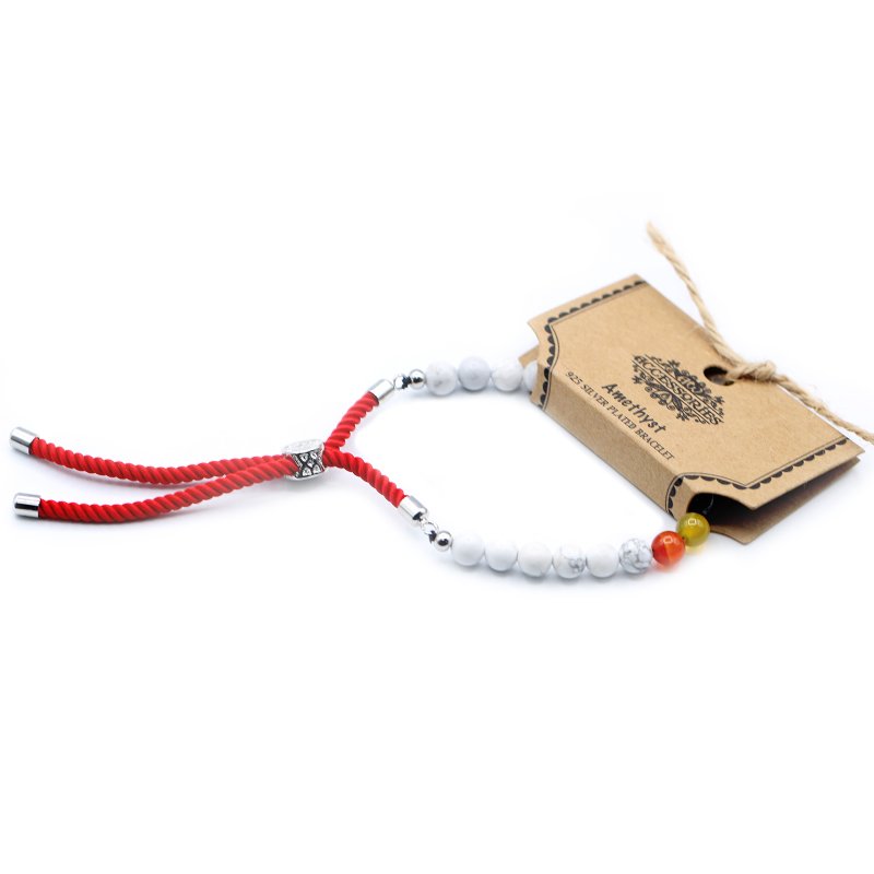 (image for) 925 Silver Plated Gemstone Royal Red String Bracelet - White Howlite Chakra