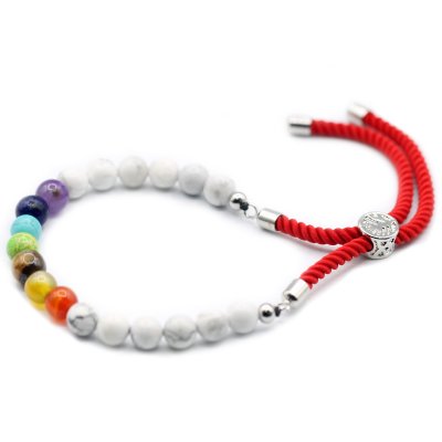 925 Silver Plated Gemstone Royal Red String Bracelet - White Howlite Chakra (image for) 925 Silver Plated Gemstone Royal Red String Bracelet - White Howlite Chakra