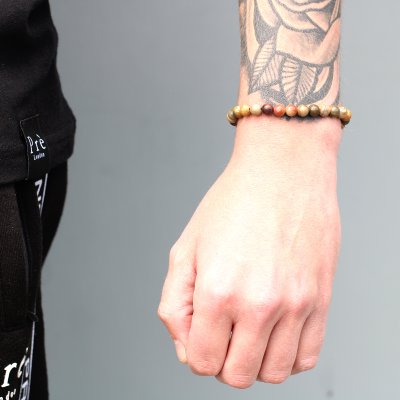 (image for) 18K Gold Plated Gemstone Black String Bracelet - Tiger Eye
