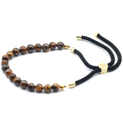 18K Gold Plated Gemstone Black String Bracelet - Tiger Eye (image for) 18K Gold Plated Gemstone Black String Bracelet - Tiger Eye