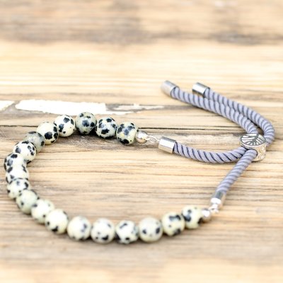 (image for) 925 Silver Plated Gemstone Charcoal String Bracelet - Dalmatian Jasper