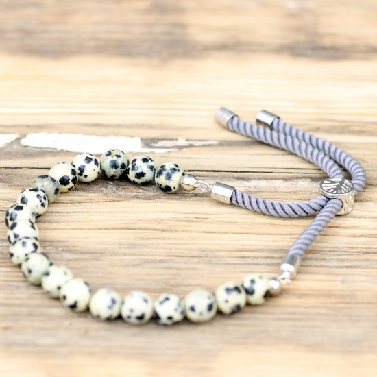 (image for) 925 Silver Plated Gemstone Charcoal String Bracelet - Dalmatian Jasper