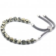 (image for) 925 Silver Plated Gemstone Charcoal String Bracelet - Dalmatian Jasper