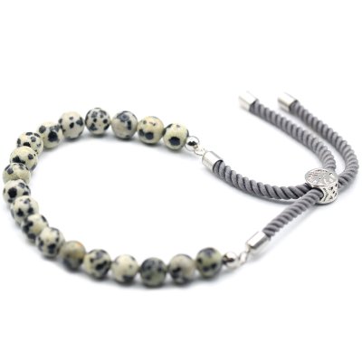 925 Silver Plated Gemstone Charcoal String Bracelet - Dalmatian Jasper (image for) 925 Silver Plated Gemstone Charcoal String Bracelet - Dalmatian Jasper