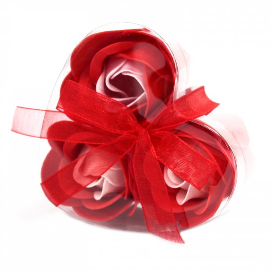 (image for) Set of 3 Soap Flower Heart Box - Red Roses