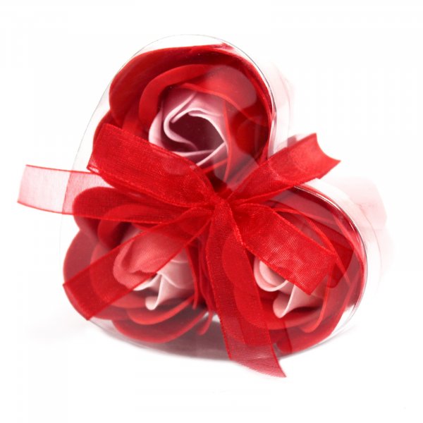 (image for) Set of 3 Soap Flower Heart Box - Red Roses