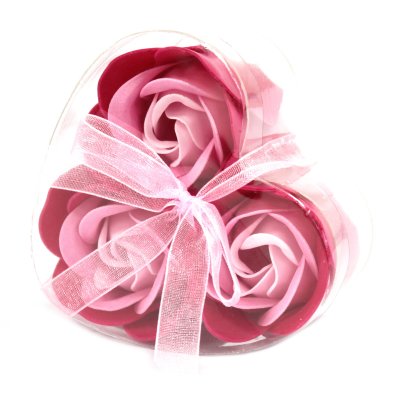 (image for) Set of 3 Soap Flower Heart Box - Pink Roses