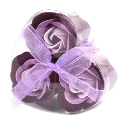 (image for) Set of 3 Soap Flower Heart Box - Lavender Roses