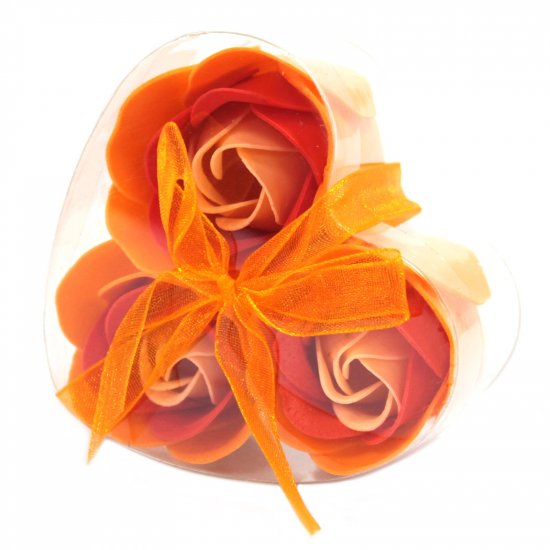 (image for) Set of 3 Soap Flower Heart Box - Peach Roses