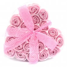 (image for) Set of 24 Soap Flower Heart Box - Pink Roses