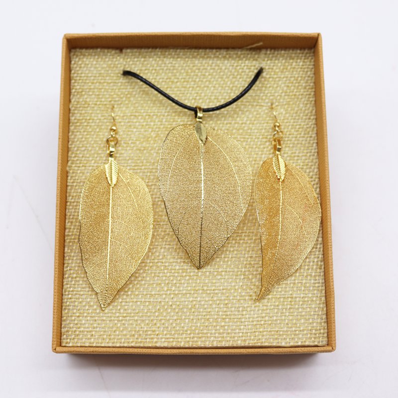 (image for) Necklace & Earring Set - Bravery Leaf - Gold