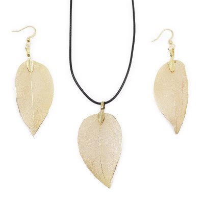 Necklace & Earring Set - Bravery Leaf - Gold (image for) Necklace & Earring Set - Bravery Leaf - Gold